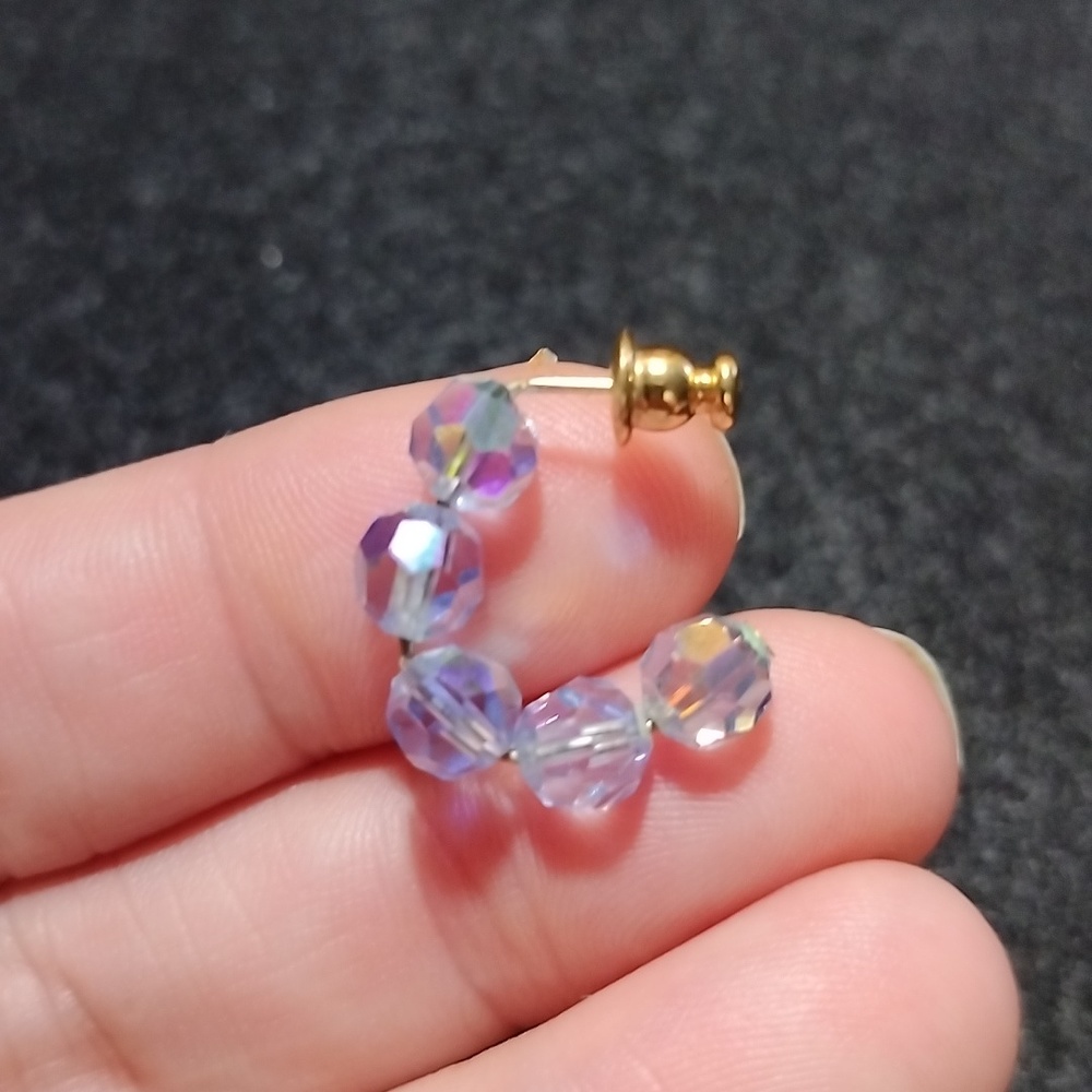 Vintage Hand crafted Light blue AB Crystals w gold floating Necklace & Earrings - Picture 6 of 11